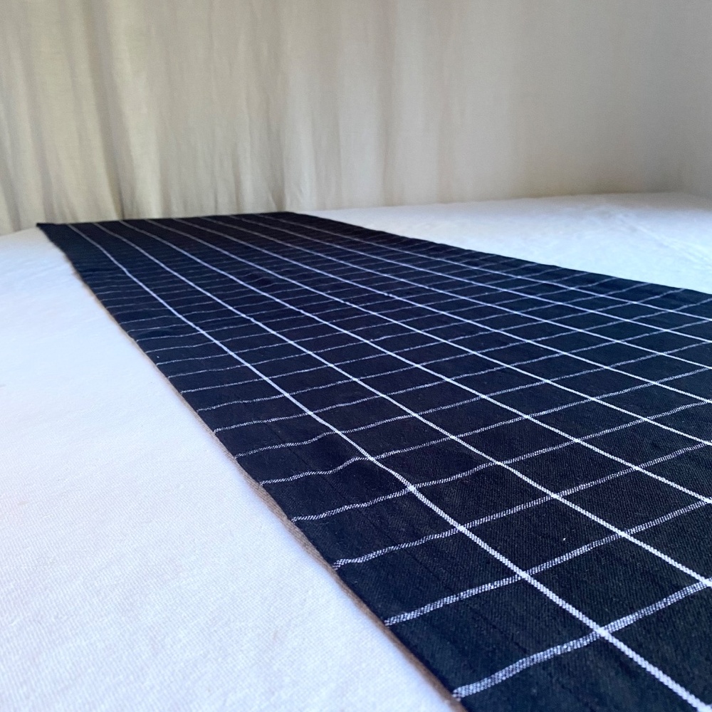 Sur La Table Black & White Grid Cotton Table Runner 16x108" – Modern Minimalist - Picture 5 of 11